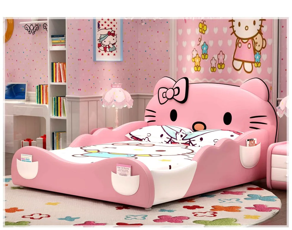 Цветная настраиваемая детская кровать принцессы с поручнем, Детская односпальная кровать 1,2 м 1,5 м, мультяшная кожаная кровать, детские кровати
