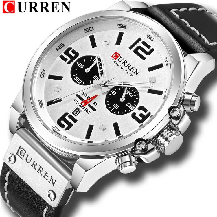 
Топ Элитный бренд CURREN 8314 военные кожаные спортивные кварцевые часы с секундомером и календарем часы на каждый день, модные мужские часы 