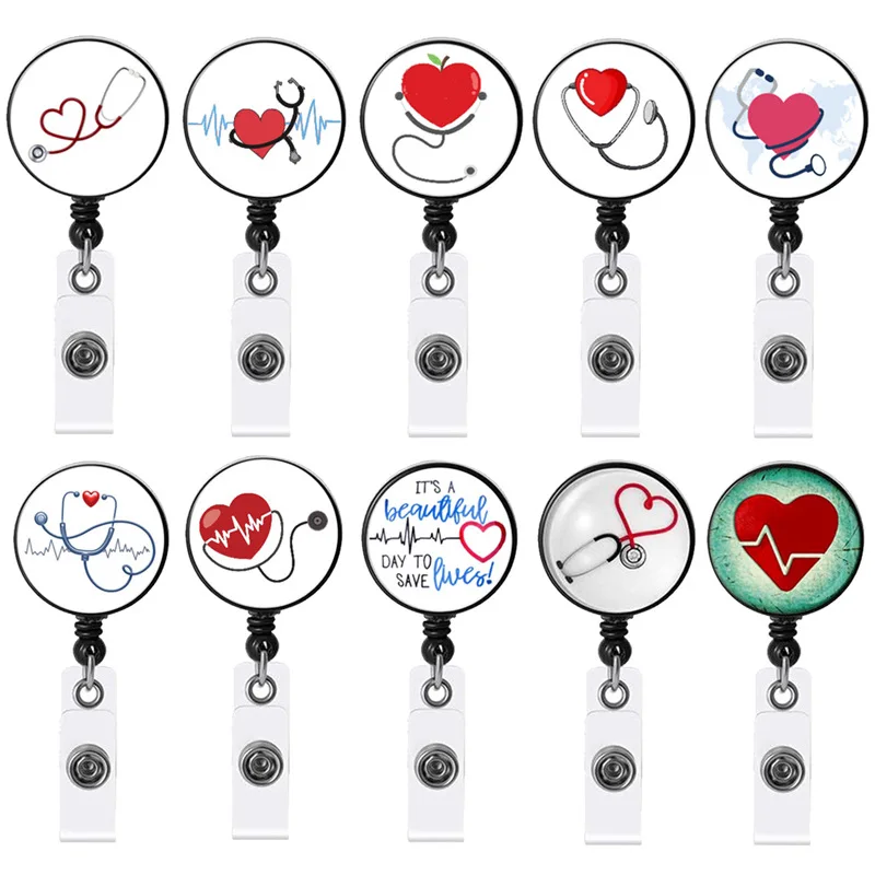 Популярные значки Amazon для врачей и медсестер, пряжка, стетоскопы Love, легко тянуть расширительный значок, легкая Пряжка для карт