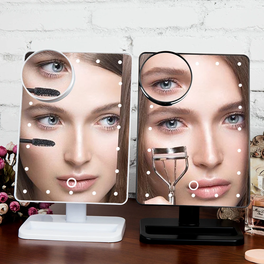 Настольное голливудское зеркало с 20 лампочками, с органайзером, вращающееся зеркало для макияжа со светодиодной подсветкой, 3 цвета
