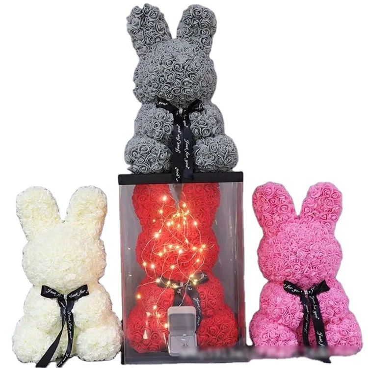 Wholesale Mothers Day Valentine Day Wedding Best Wishes Luxury Gift Musical Rose Bear Eternal Roses In Pvc Acrylic Jewelry Box