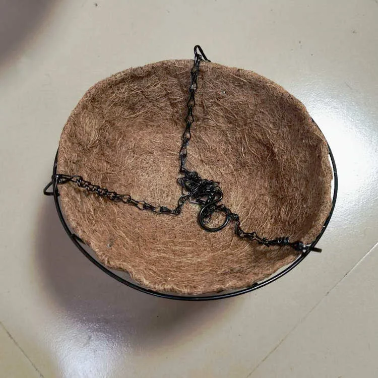 Подвесная металлическая корзина для цветов, черный держатель для цветов из кокосовой шелухи, 12 дюймов, с цепочкой