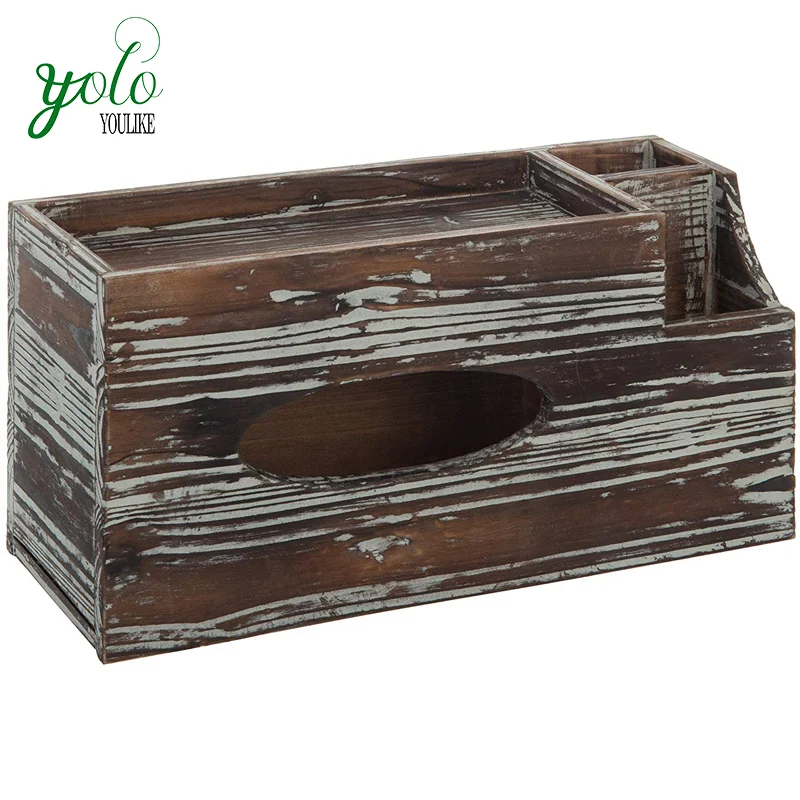 Фонарик серый деревенский деревянный ящик для салфеток с двумя ярусами и верхним органайзером для хранения
