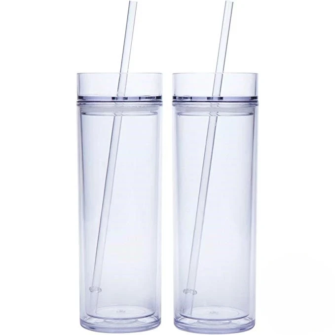 
Акриловая тонкая чашка с крышкой, прямоугольный стакан с двойными стенками, 16 унций, 22 унции 