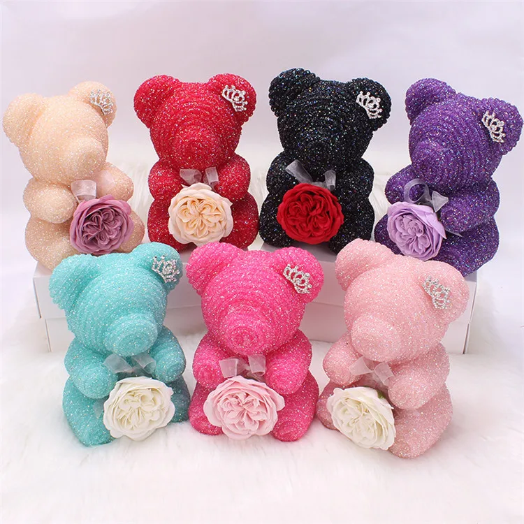 Wholesale Mothers Day Valentine Day Wedding Best Wishes Luxury Gift Musical Rose Bear Eternal Roses In Pvc Acrylic Jewelry Box