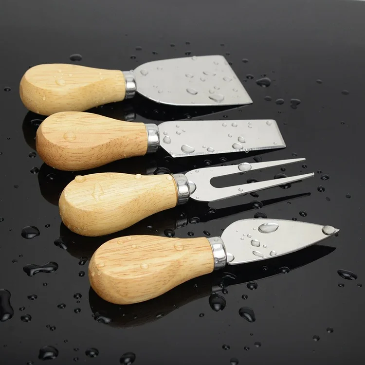 
Оптовая продажа, кухонные инструменты, нож для масла, 4 шт., набор инструментов для сыра, нож для сыра из нержавеющей стали с деревянной ручкой 