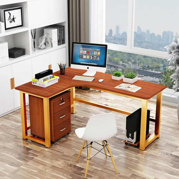 Промышленная мебель для дома угловой письменный стол l-образной формы деревянная металлическая рама
