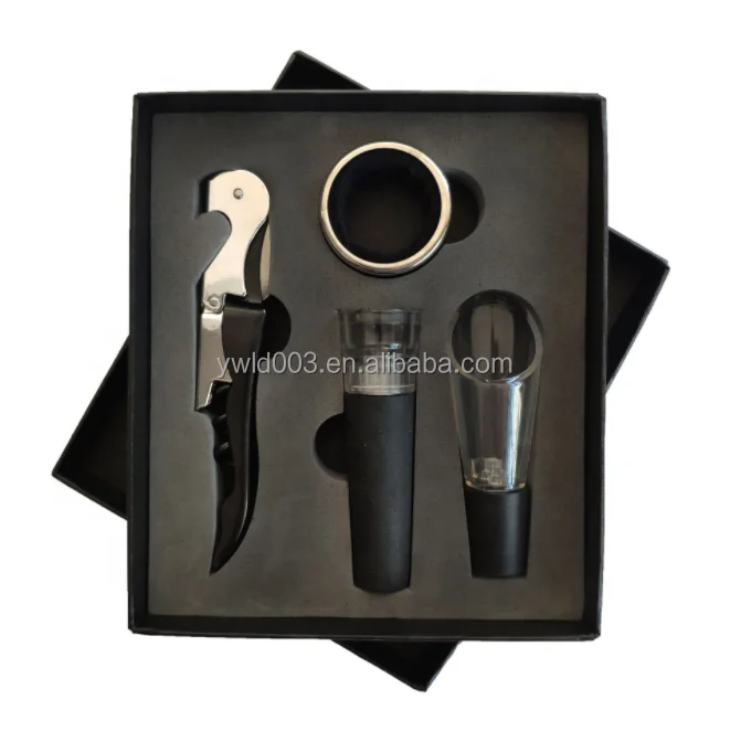 Amazon Top Seller 2021 Factory Direct 4pcs Wine Bottle Opener Set Wine Opener Kit Vacuum Stopper