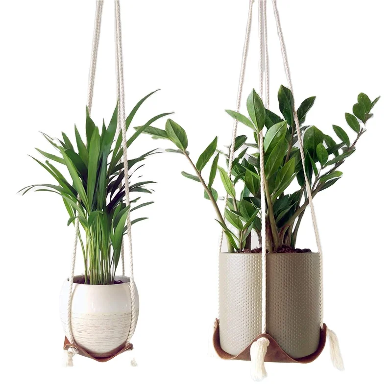 Leather Rope Modern Hanging Planter for Indoor Plants
