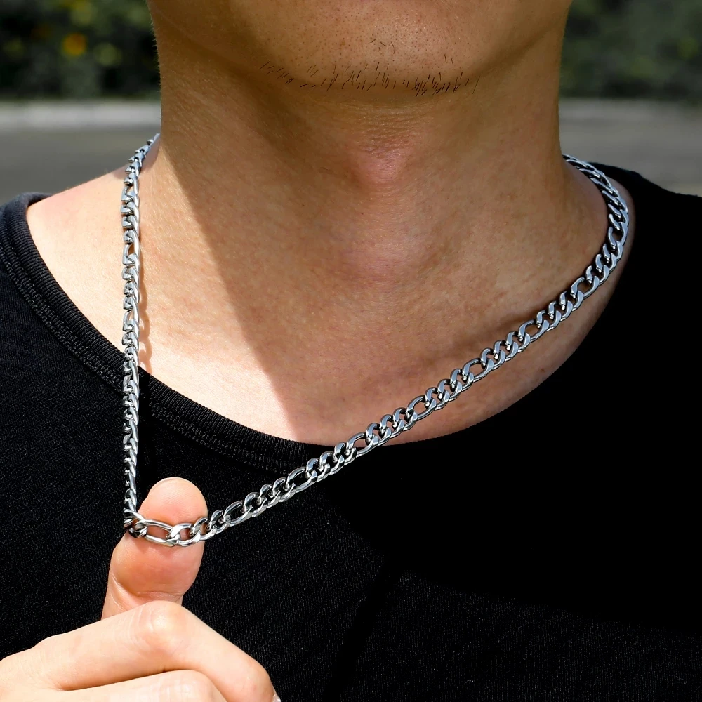 
 KRKC & CO хип-хоп оптовая торговля цепочка ожерелье хорошее качество 7 мм нержавеющая сталь Фигаро Цепь  