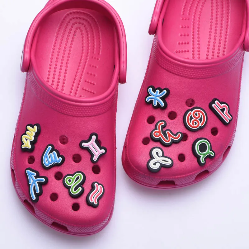 Designs available PVC Zodiac Sign shoes decoration charms clog pvc charm for bracelets kids