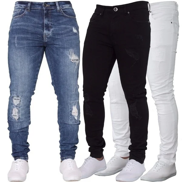 
 Зимние Модные мужские повседневные рваные джинсы, винтажные зауженные джинсы-карандаш с дырками  