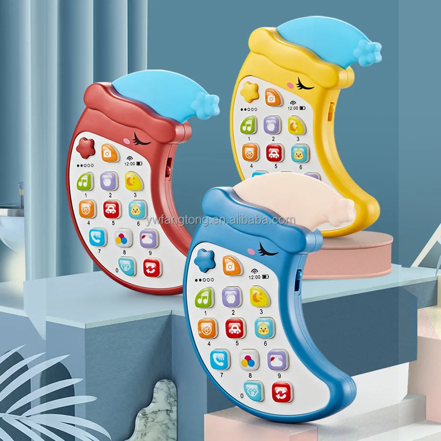 Cross-border children's educational English toys cell phone simulation cartoon moon phone light music toys can bite