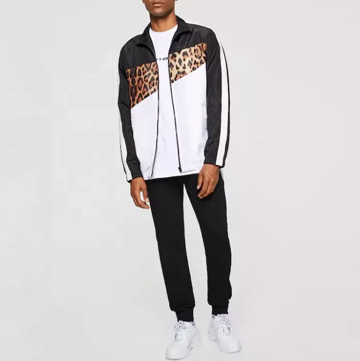 
 2019 новый дизайн хип-хоп уличный стиль цветной блок леопардовый куртка на молнии мужская парусиновая Safric куртка  