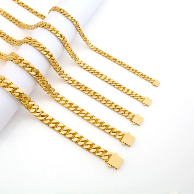 Ожерелье из кубинской цепи, изысканная Золотая цепь из нержавеющей стали, дизайн для мужчин и мальчиков