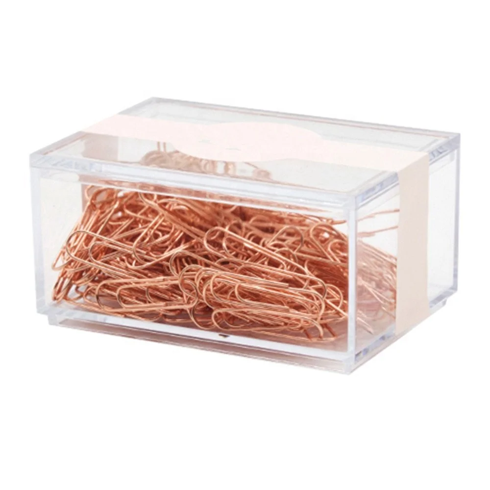 
Прозрачная акриловая коробка для хранения Huisen Deluxe, розовое золото, органайзер для бумажных зажимов 