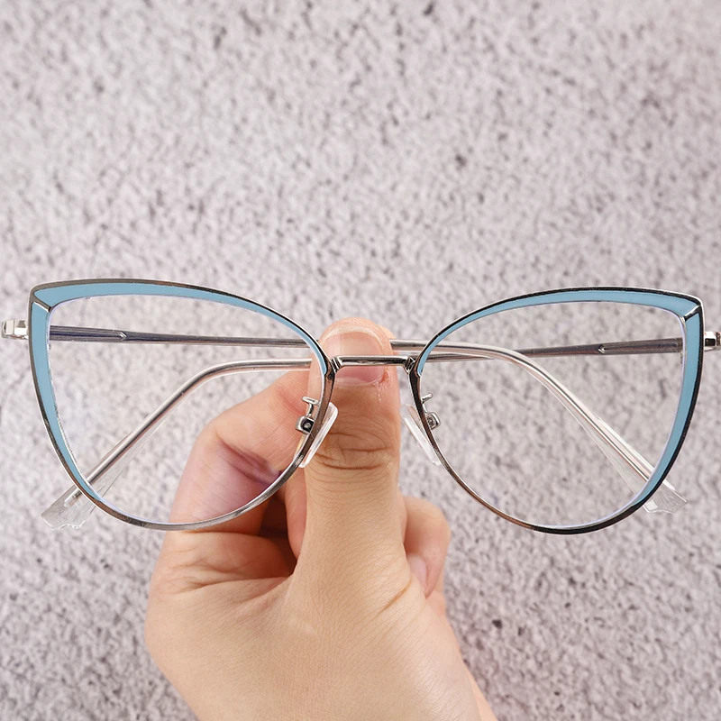 Очки 8217, Модные металлические оправы кошачий глаз, очки по рецепту с защитой от синего света, оптическая оправа, женские очки, оптовая продажа