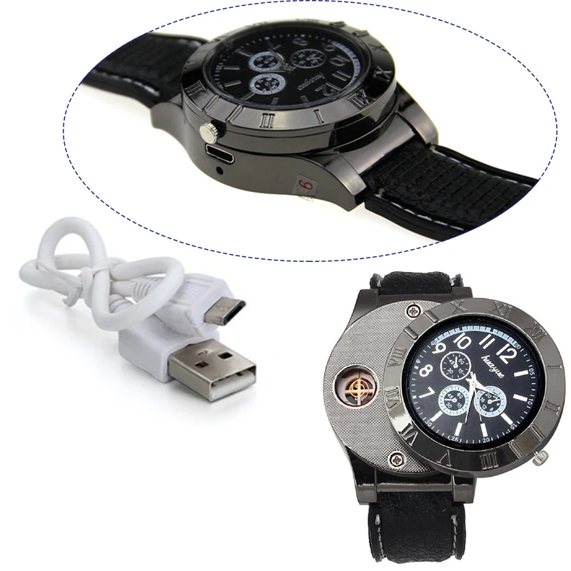 
Новинка, Инновационная электронная зажигалка для сигар с зарядкой от usb, часы для сигарет, электронные ветрозащитные наручные часы с зажигалкой, беспламенные 