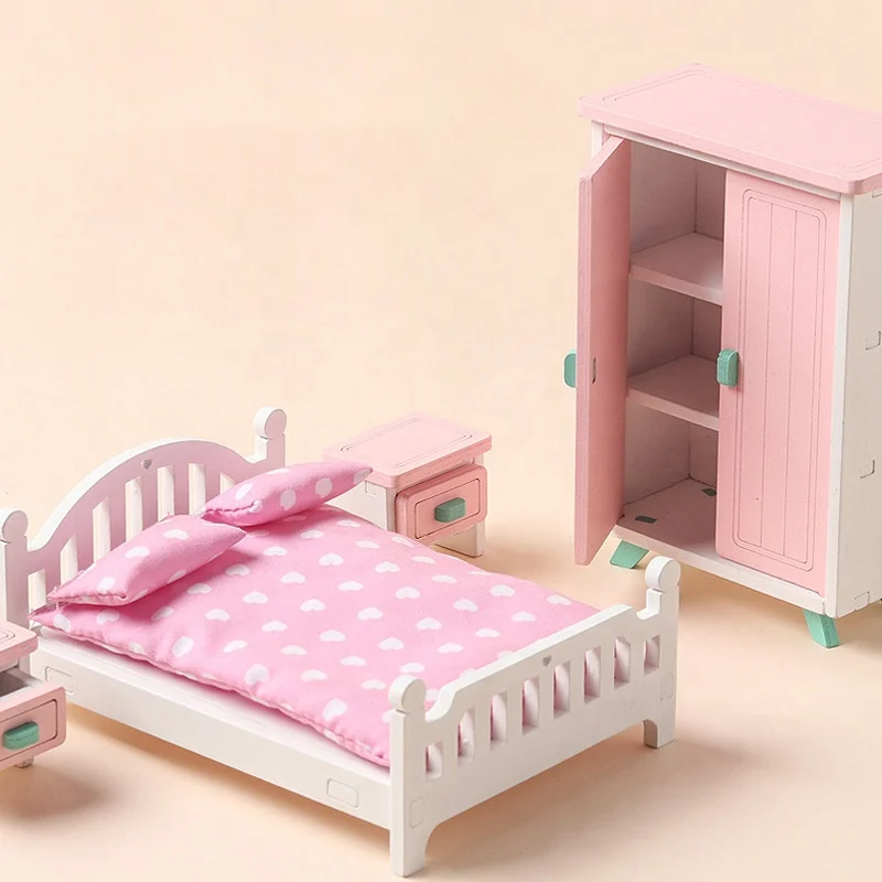 Набор детских игрушек для девочек, деревянный кукольный домик для ролевых игр, миниатюрная мебель для гостиной, кухни, спальни