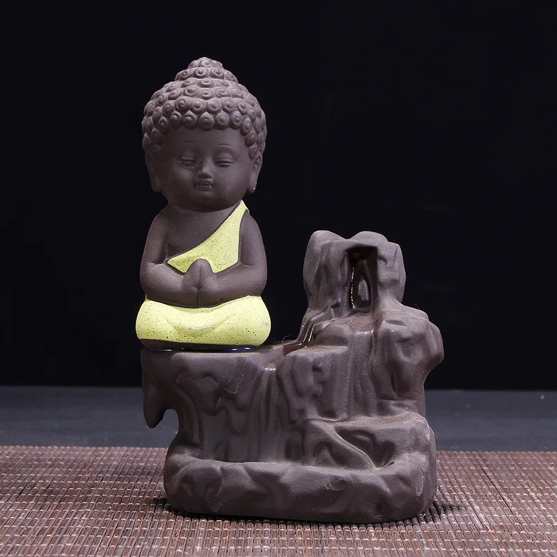 Керамическая Мини-горелка для благовоний латунная портативная горелка маленького монаха Будды керамическая с водопадом благовония на