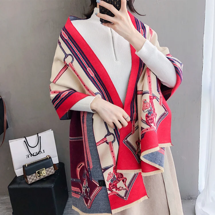 
 2019 зимний модный женский акриловый кашемировый шарф с лошадью, плотная теплая шаль из пашмины, шарф для верховой езды  
