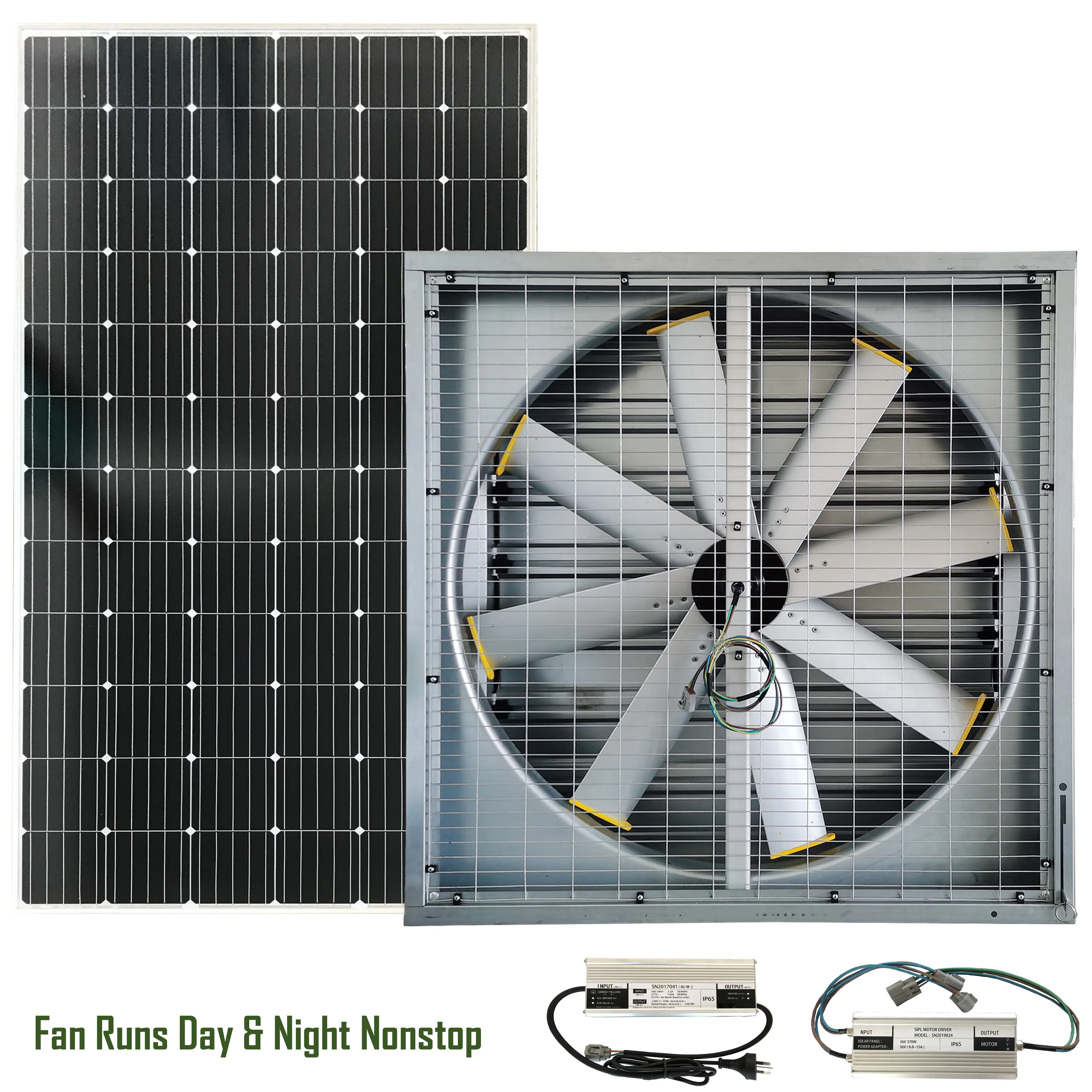 
 Склад 1220 мм настенный вентилятор Солнечный солнечного света Питание DC 36V энергичный сетки резервного копирования, и он имеет высокую эффективность Гибридный извлечения вытяжной вентилятор  