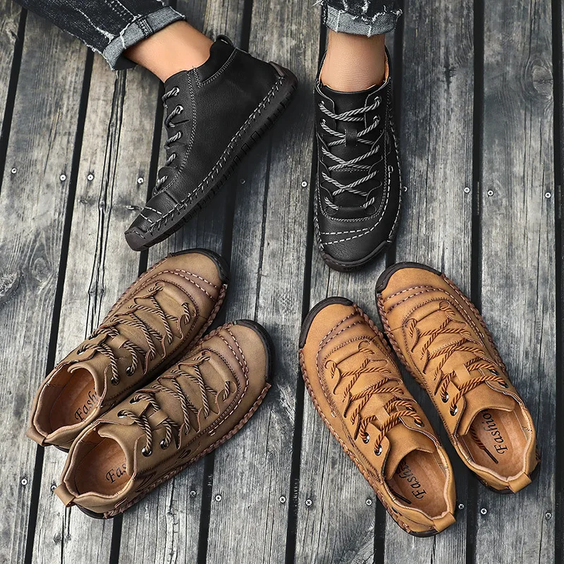 Tengye/2021; Мужская кожаная обувь; Новинка; Спортивная модная мужская обувь с высоким берцем; Мужская повседневная обувь; Большие размеры