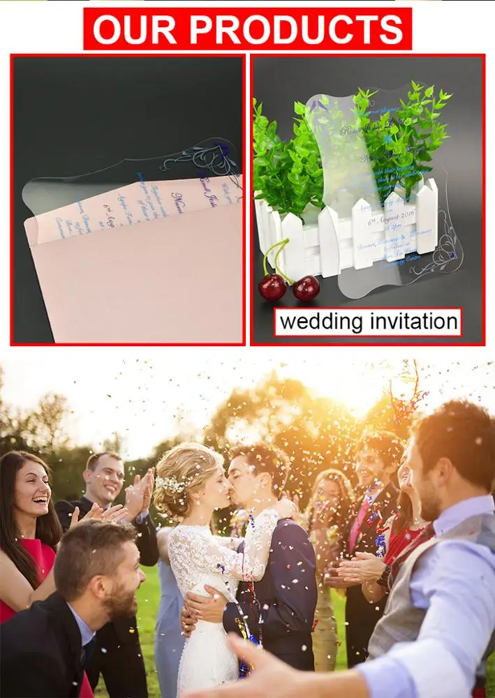 
Роскошная акриловая Свадебная пригласительная открытка с лазерной гравировкой на заказ 