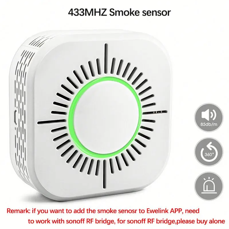 
 Датчик дыма, 433 МГц, работает с SONOFF RF Bridge ewelink app WIFI control  