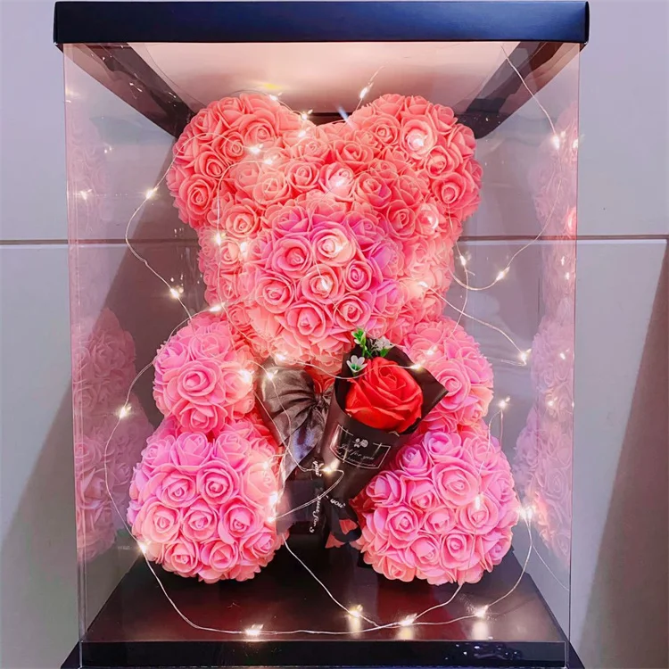 Wholesale Mothers Day Valentine Day Wedding Best Wishes Luxury Gift Musical Rose Bear Eternal Roses In Pvc Acrylic Jewelry Box