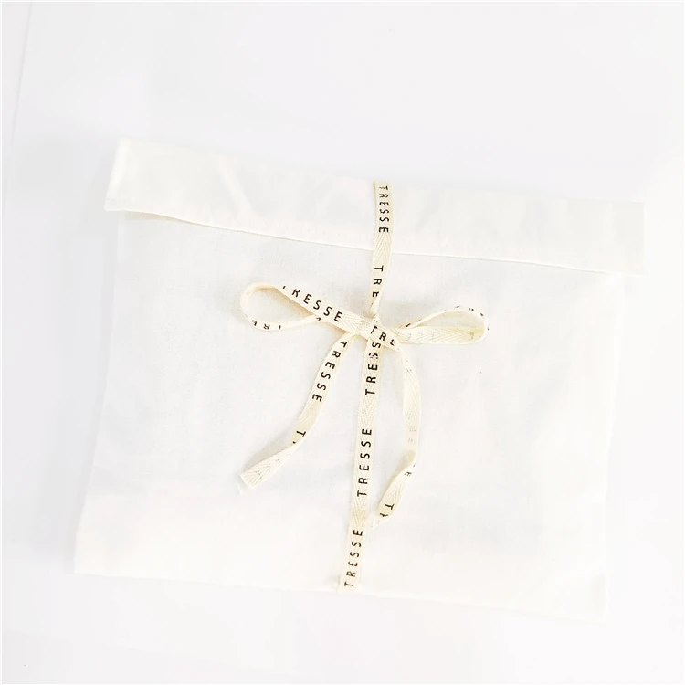 Costom Logo Printing White Envelope Cotton Canvas Clothes Pillow Pouch Bag With Cotton Bow Envelope Dust Pouch