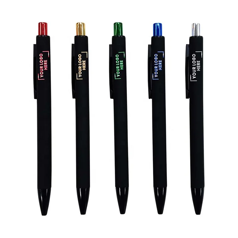 
 Fashion business ball pen with a matt black barrel a shiny coloured plunge pens  