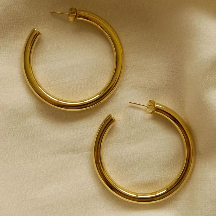 
 Минималистичный дизайн женские 18k позолоченные серьги гипоаллергенные из нержавеющей стали золотые серьги-кольца  