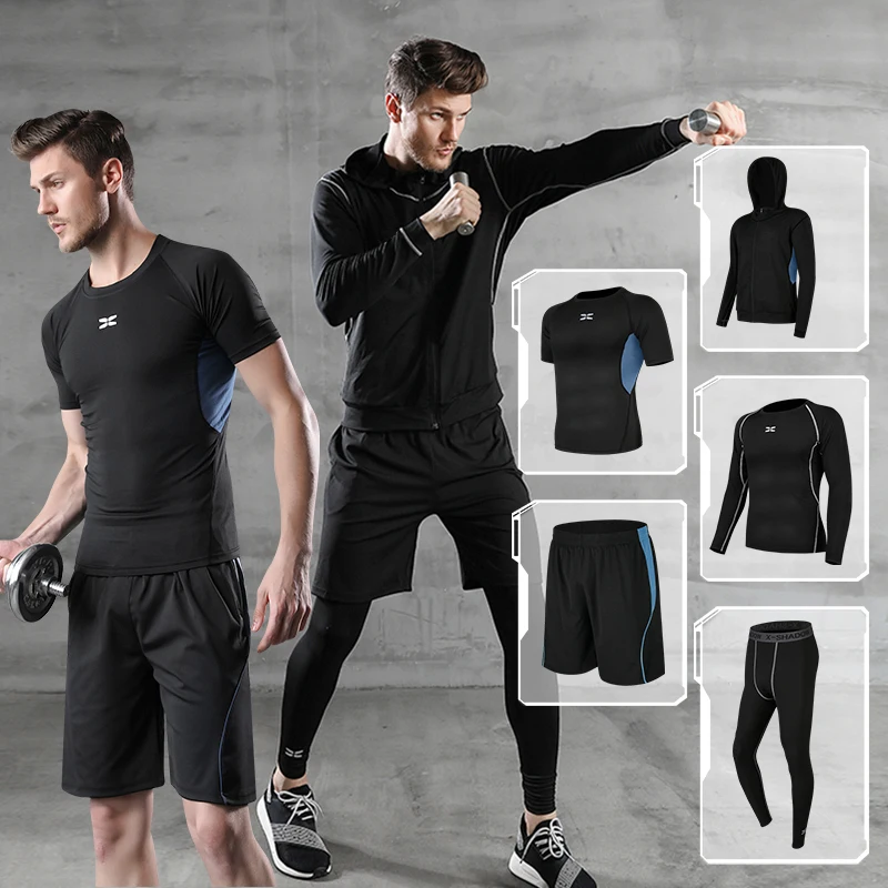 
Мужские толстовки для бега и фитнеса, комплект из 5 предметов, дышащая мягкая спортивная одежда, мужские рубашки, спортивная одежда для тренажерного зала, тренировочный костюм, оптовая продажа 