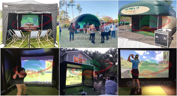 Factory price inflatable golf simulator tent with movie screen , inflatable Golf Simulator Driving Range Tent