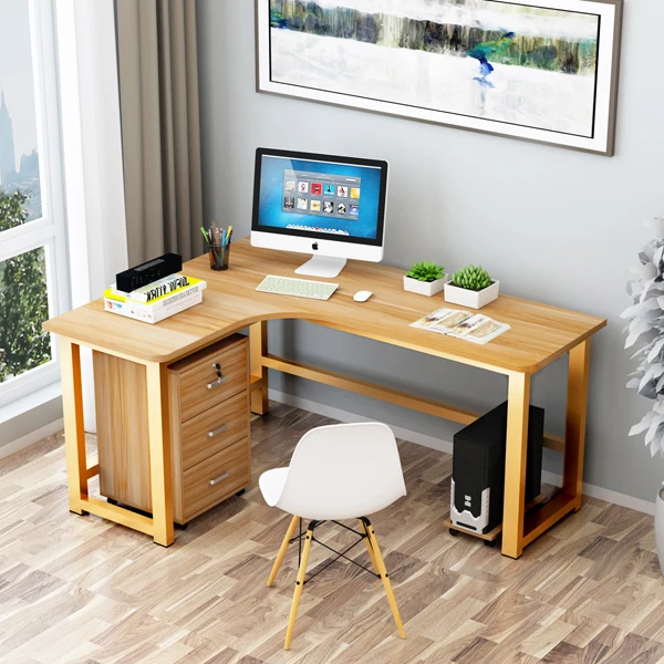 Промышленная мебель для дома угловой письменный стол l-образной формы деревянная металлическая рама