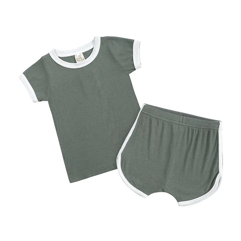 Baby clothing new summer cotton Rowan soft short sleeve shorts 2-piece home color edge set