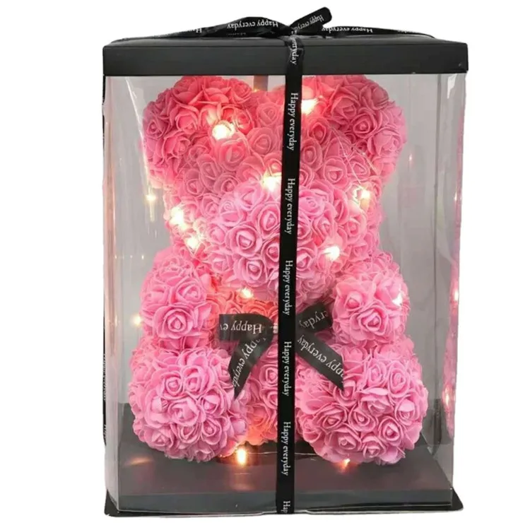 Wholesale Mothers Day Valentine Day Wedding Best Wishes Luxury Gift Musical Rose Bear Eternal Roses In Pvc Acrylic Jewelry Box