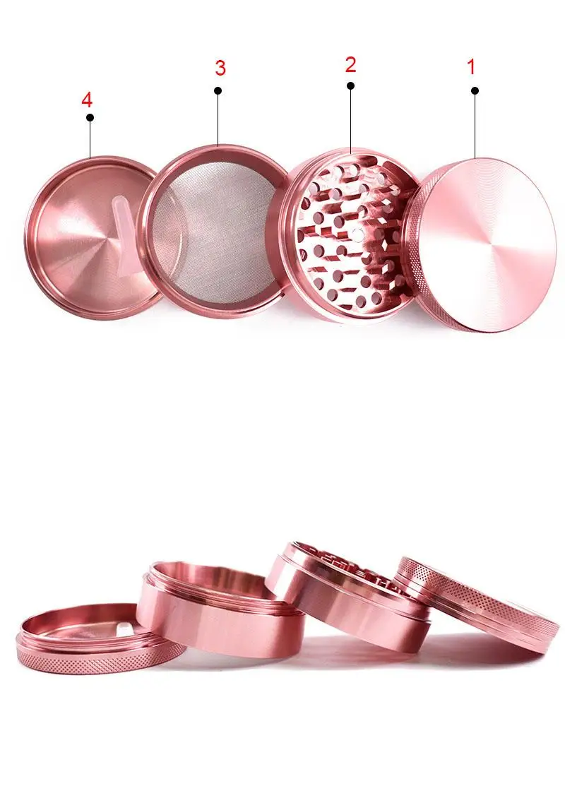 Pink Color Rose Gold Girl Love 4levels Alunium Herb Grinder Weed Tobacco Smoke Portable for Hookah Shisha Glass Water Pipe
