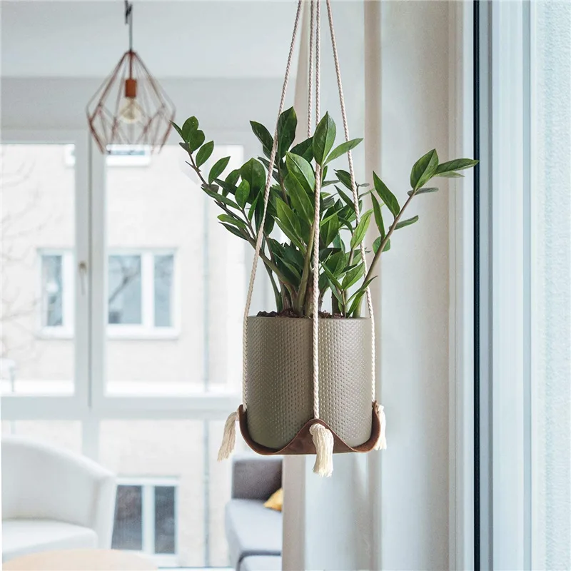 Leather Rope Modern Hanging Planter for Indoor Plants