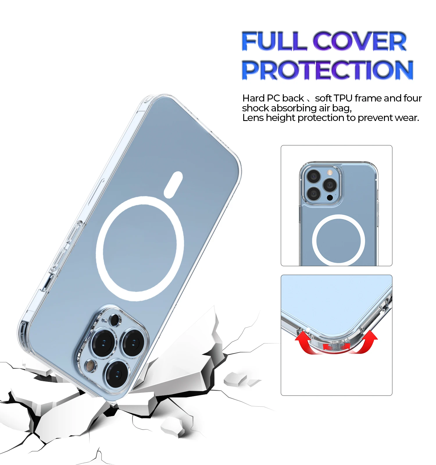 Противоударный прозрачный чехол iWolf из ТПУ и поликарбоната для сотового телефона Магнитный iPhone 13 Mini 14 Pro Max