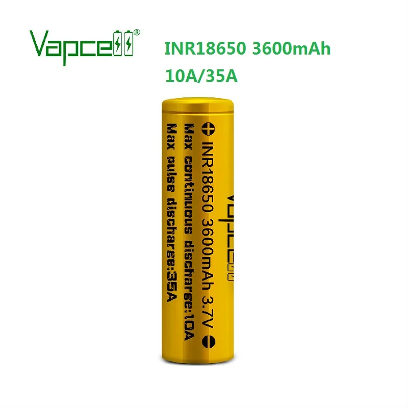 
18650 оптовая продажа vapcell gold 18650 3600 мАч 35A литиевая перезаряжаемая батарея high diran 3,7 vape mod фонарик 