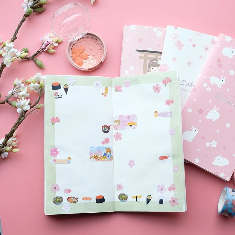 Nekoni Notebook Note Books Sakura Festival with Grid Paper 210mm x 110mm, 32 Sheets/64 Pages Per Pad for Handbook
