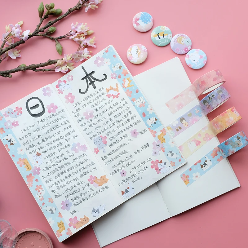 Nekoni Notebook Note Books Sakura Festival with Grid Paper 210mm x 110mm, 32 Sheets/64 Pages Per Pad for Handbook