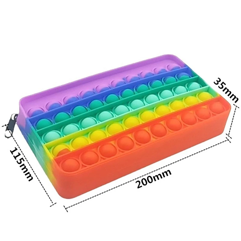 Pop Its Pencil Cases Simple Version of Rainbow Pure Color Press Silicone Decompression Bubble Pencil Case Stationery Storage Bag