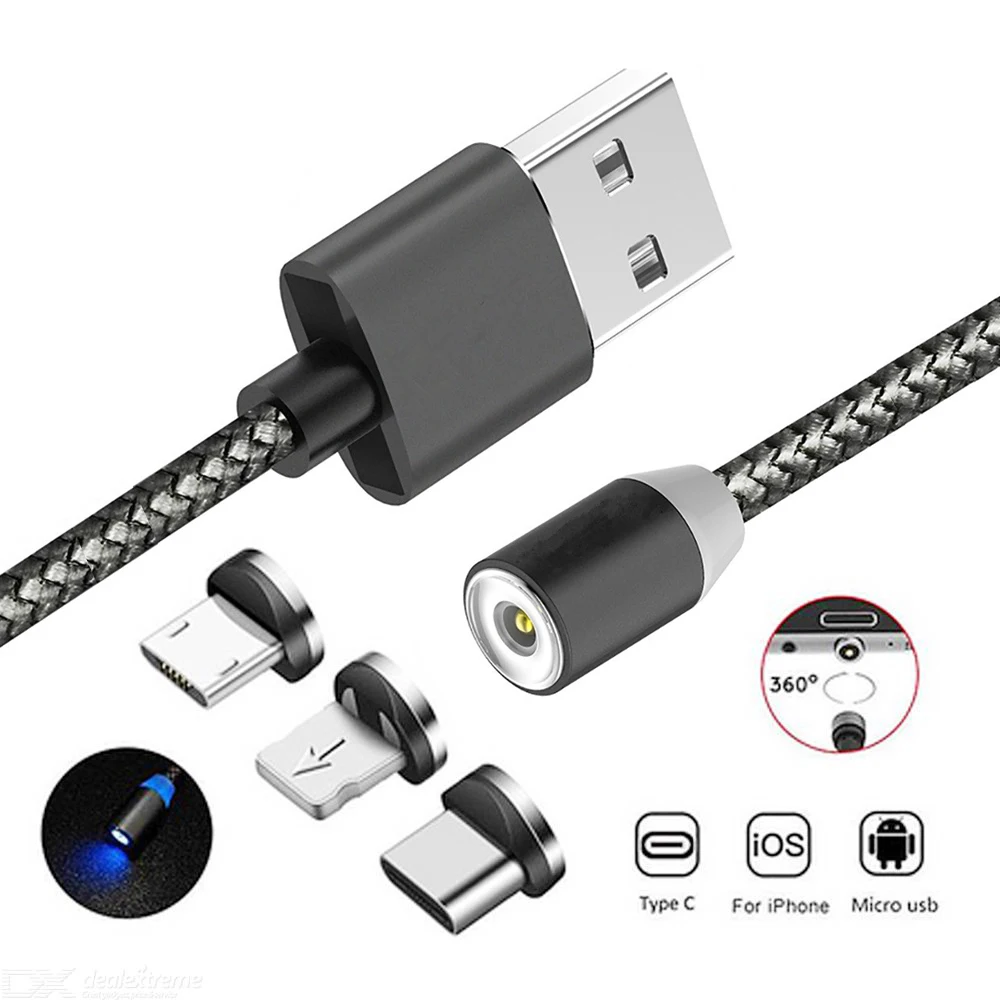 3 in 1 magnetic micro usb 2.4A fast charging nylon braided cable logo customized 100cm 3in1 usb c type-c cable for iphone 7
