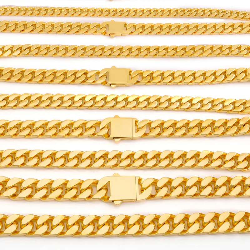 Ожерелье из кубинской цепи, изысканная Золотая цепь из нержавеющей стали, дизайн для мужчин и мальчиков