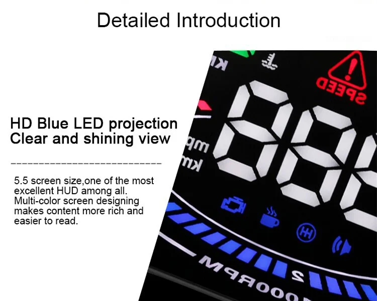5.5inch OBD2 Car Diagnostic Tool Car HUD E300 Mirror Head up Display Speed RPM Volt Water Temp Projector LED Channel Reflector