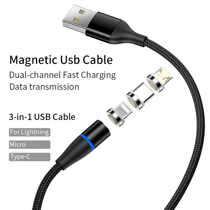 Vnew высококачественный usb-кабель в нейлоновой оплетке Многофункциональный 3 в 1Micro/8pin/Type C 3A Магнитный кабель для мобильного телефона