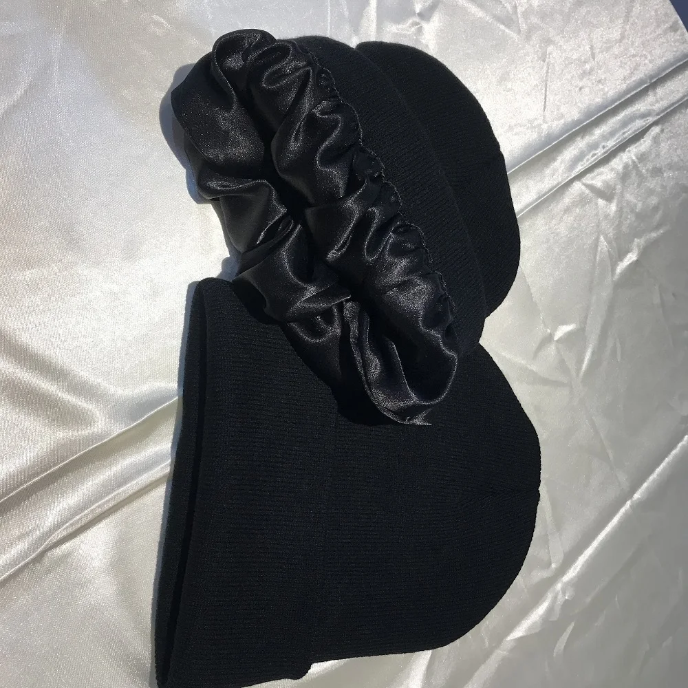 
Зимняя пустая вязаная шапка-бини с логотипом на заказ, с атласной подкладкой 